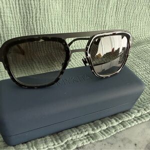 MYKITA Black and Silver Aviator Sunglasses